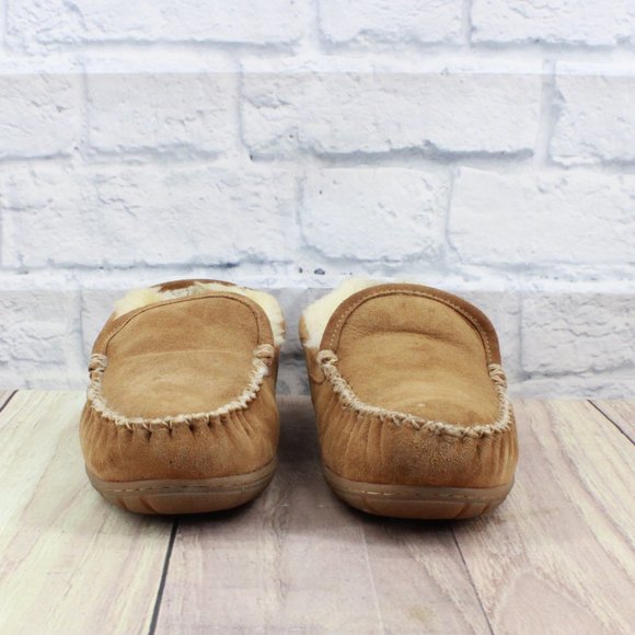 LL BEAN Brown Suede Venetian Shearling Lined Wicked Good Slippers 9 M - Picture 4 of 9